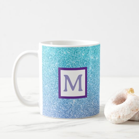 Tasse personnalisée initiale pailletée bleue (Avec donut)