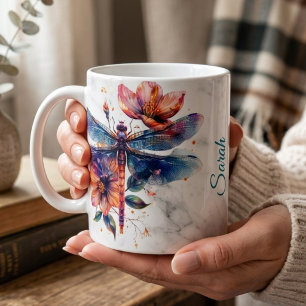 Tasse personnalisée libellule aquarelle