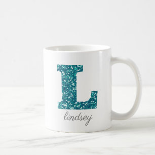 Tasse personnalisée Monogramme Pailletté Sarcelle