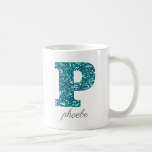 Tasse personnalisée P Monogramme Pailleté Sarcelle