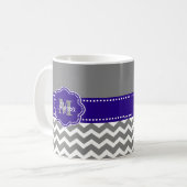 Tasse personnalisée par Chevron de gris et de bleu (Devant gauche)
