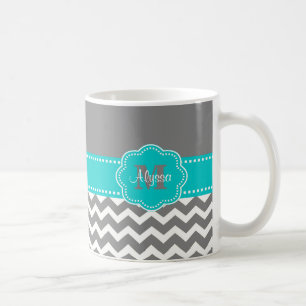 Tasse personnalisée par Chevron grise et bleue