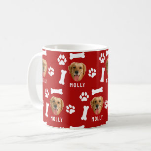 Tasse personnalisée photo et nom de chien rouge