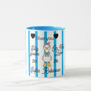 Tasse personnalisée rayée rose Canard Fou Mignon