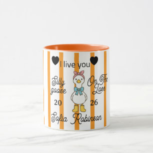 Tasse personnalisée rayée rose Canard Fou Mignon