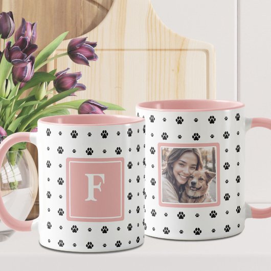 Tasse photo à monogramme avec empreinte de patte d