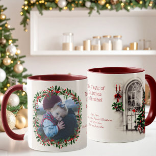 Tasse photo Noël avec fond sépia et fenêtre de hou