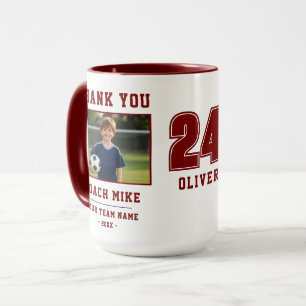 Tasse photo Nom Numéro Équipe Merci Coach Rouge