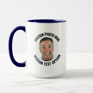 Tasse photo personnalisée bleu marine Texte Moyen