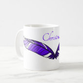 Tasse - Plumes violettes et nom (Devant gauche)