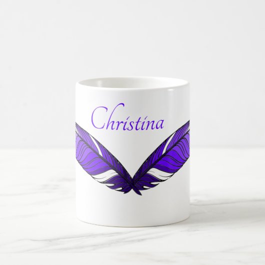 Tasse - Plumes violettes et nom (Centre)