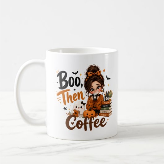 Tasse pour professeur Halloween « Hou puis café » (Gauche)
