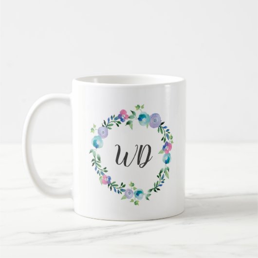 Tasse pourpre bleue florale de monogramme (Gauche)