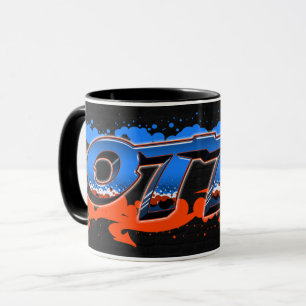 Tasse prénom Otto Nom Graffiti bleu orange