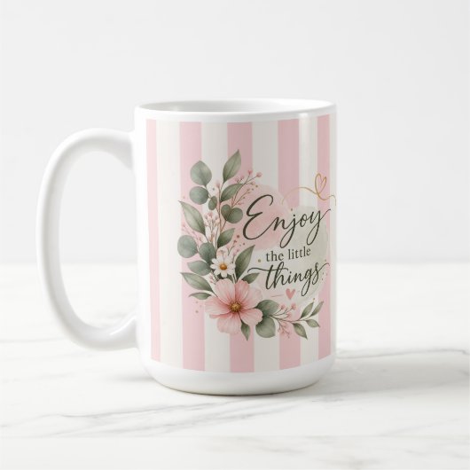 Tasse « Profitez des petites choses » à fleurs ros (Gauche)