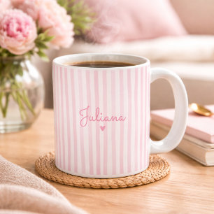 Tasse rayée avec nom personnalisé rose Cadeau pour