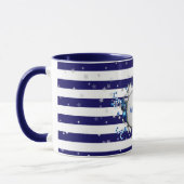Tasse rayée bleue avec vœux de Noël (Gauche)