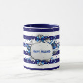 Tasse rayée bleue avec vœux de Noël (Centre)