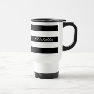 Tasse rayée noire et blanche personnalisée de