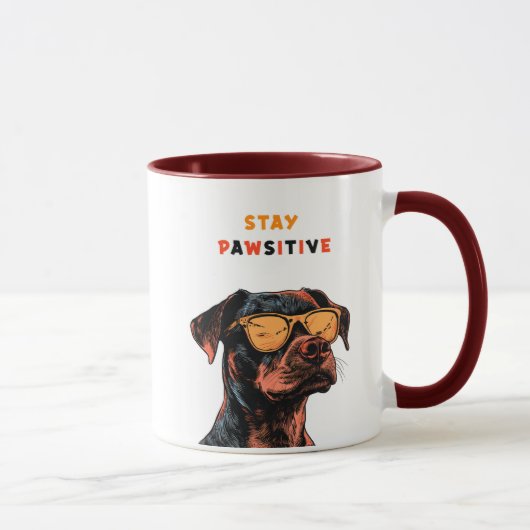 Tasse Restez Pawsitive – Chien Cool avec des Lunet (Droite)