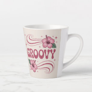 Tasse rétro groovy à latte au hibiscus rose