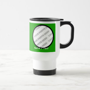 Tasse ronde de voyage de photo et de textes -