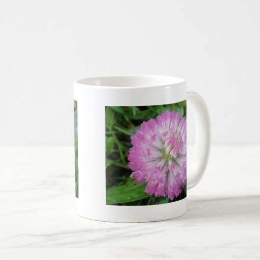 Tasse rosa Kleeblüte mit Wassertropfen (Devant droit)