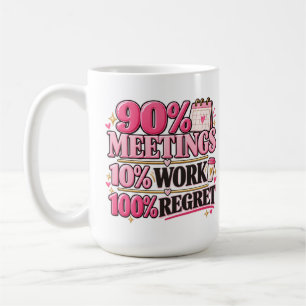 Tasse rose 15 oz « 90 % Réunions 10 % Travail 100