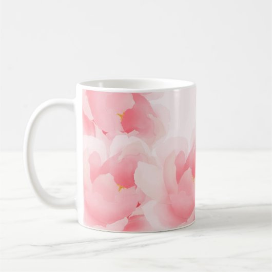 Tasse rose-clair de pivoine florale d'aquarelle (Gauche)