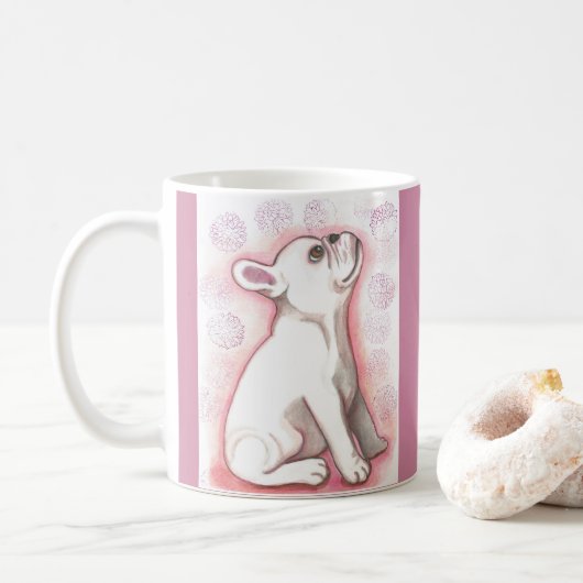 Tasse rose de bouledogue français (Avec donut)