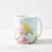 Tasse rose de fleurs et d'inséparables d'aquarelle (Devant droit)