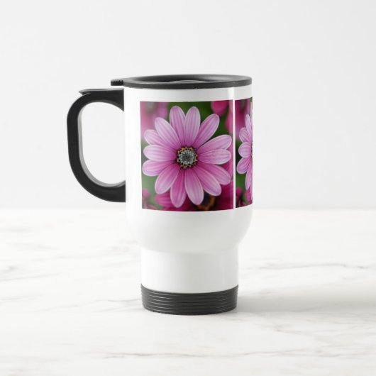 Tasse rose de voyage de marguerite (Gauche)
