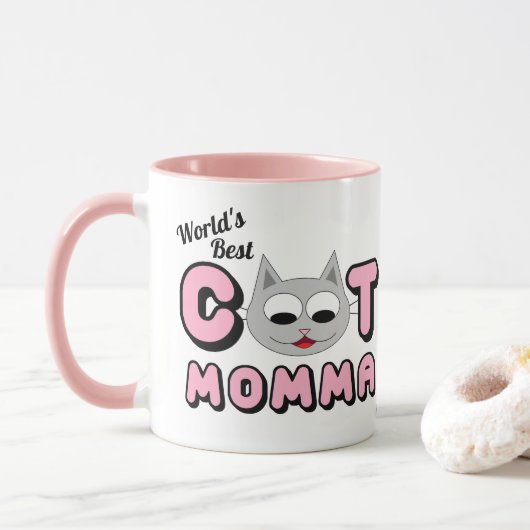 Tasse Rose Meilleure Maman de Chat au Monde (Avec donut)