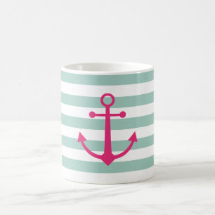 Tasse rose rayée d'ancre