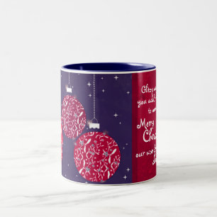 Tasse rouge/bleue de babiole d'étincelle de Noël