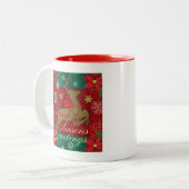 Tasse rouge de fête de vacances de renne, Joyeuses (Devant gauche)