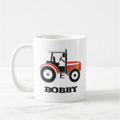 Tasse rouge de tracteur avec le nom (Gauche)
