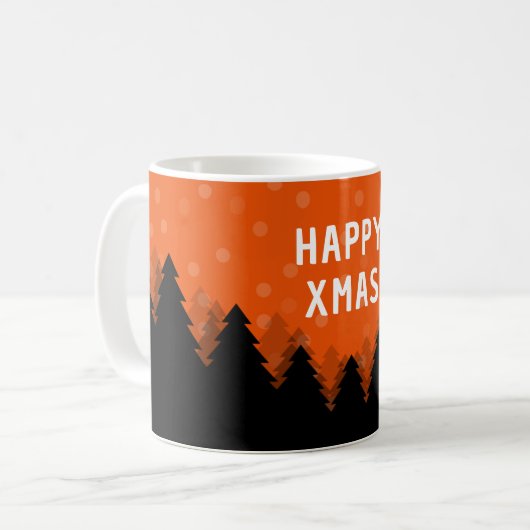 Tasse rouge Joyeux Noël avec forêt, arbres et neig (Devant gauche)