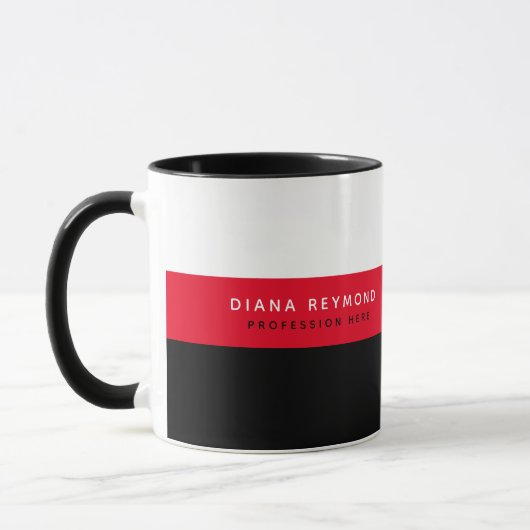 tasse rouge noire avec nom et profession (Gauche)