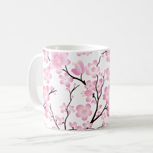 tasse sensible de fleurs de cerisier blanches (Devant gauche)