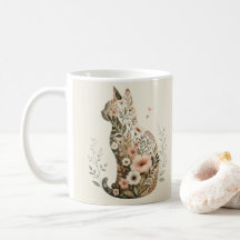 Tasse Silhouette de Chat Fleurs Bohème Fleurs Sauv