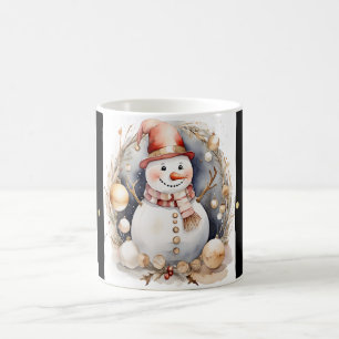 Tasse Snowman Watercolor Stripes Black Gold Var03