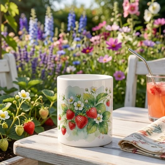 Tasse spéciale Fraises et fleurs