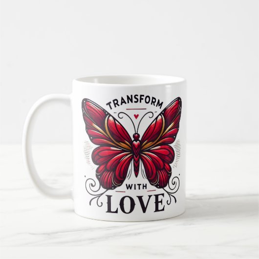 Tasse Transformez avec amour – Cadeau Papillon Rou (Gauche)