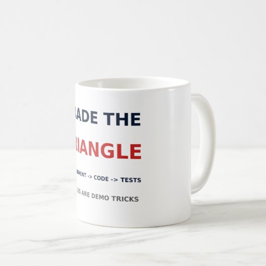 Tasse Triangle de notation — Exigence, Code, Tests (Devant droit)