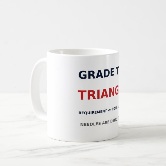 Tasse Triangle de notation — Exigence, Code, Tests (Devant gauche)