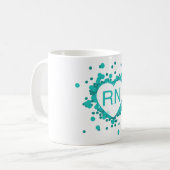 Tasse turquoise de coeur de RN d'infirmière (Devant gauche)
