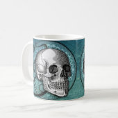Tasse turquoise de crâne et de café de remous (Devant gauche)