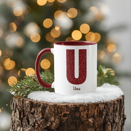 Tasse U Monogramme Pailleté Moderne avec Nom