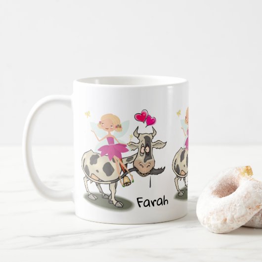Tasse Vache Fée Florale Cœurs Roses (Avec donut)